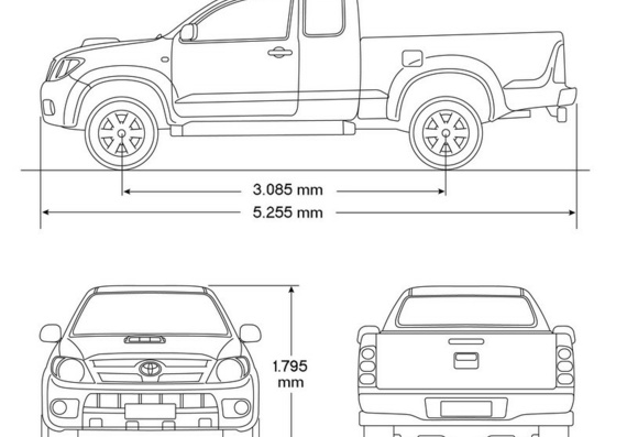 Toyota Hilux 4x4 Extra Cab (2008) (Toyota Hilux 4x4 Echtra Sub (2008)) - drawings (drawings) of the car